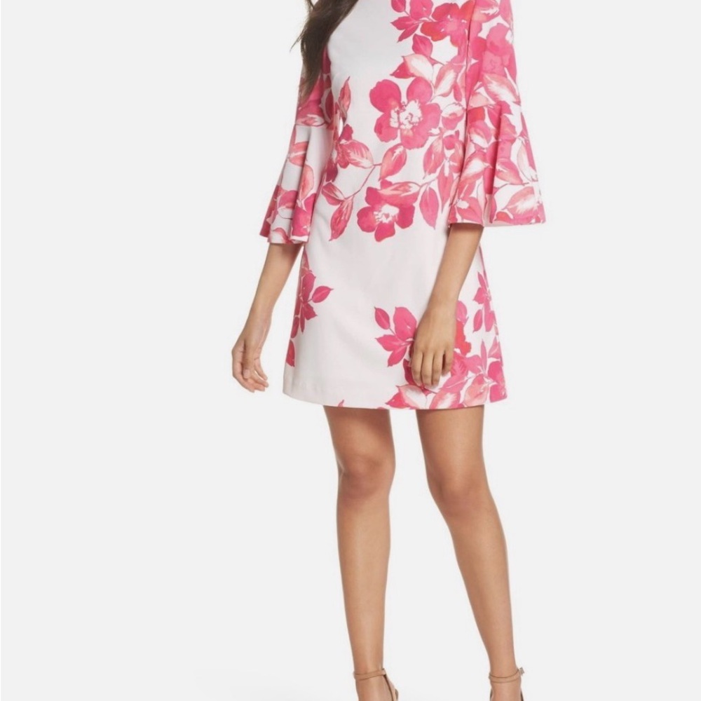 Eliza J Pink Floral Long Sleeve Dress